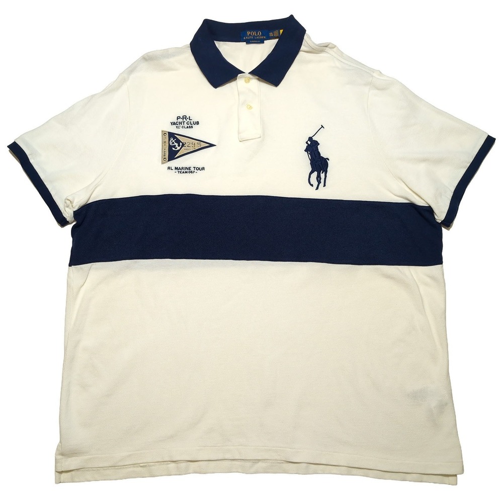 POLO RALPH LAUREN Big Pony Shirt PRL Yacht Club Marine Tour White Blue XXL 2XL